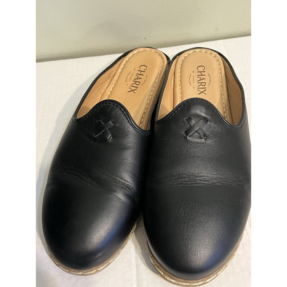 Charix Womens Black Leather Slip On Mules Size 41/10
